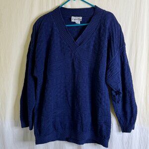 VTG Capistrano Women's Size 14-20 Blue Oversized Pullover V-Neck Knit Sweater